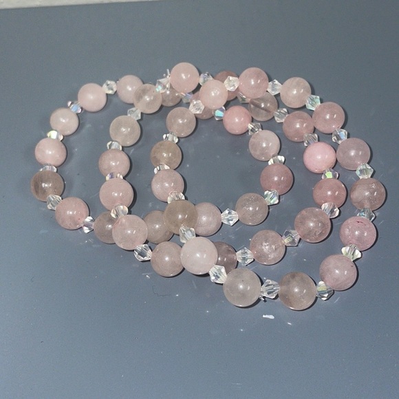 Rose quartz stackable 7 Inch lot 3 healing stone love boost peace calm braceles - Picture 1 of 5
